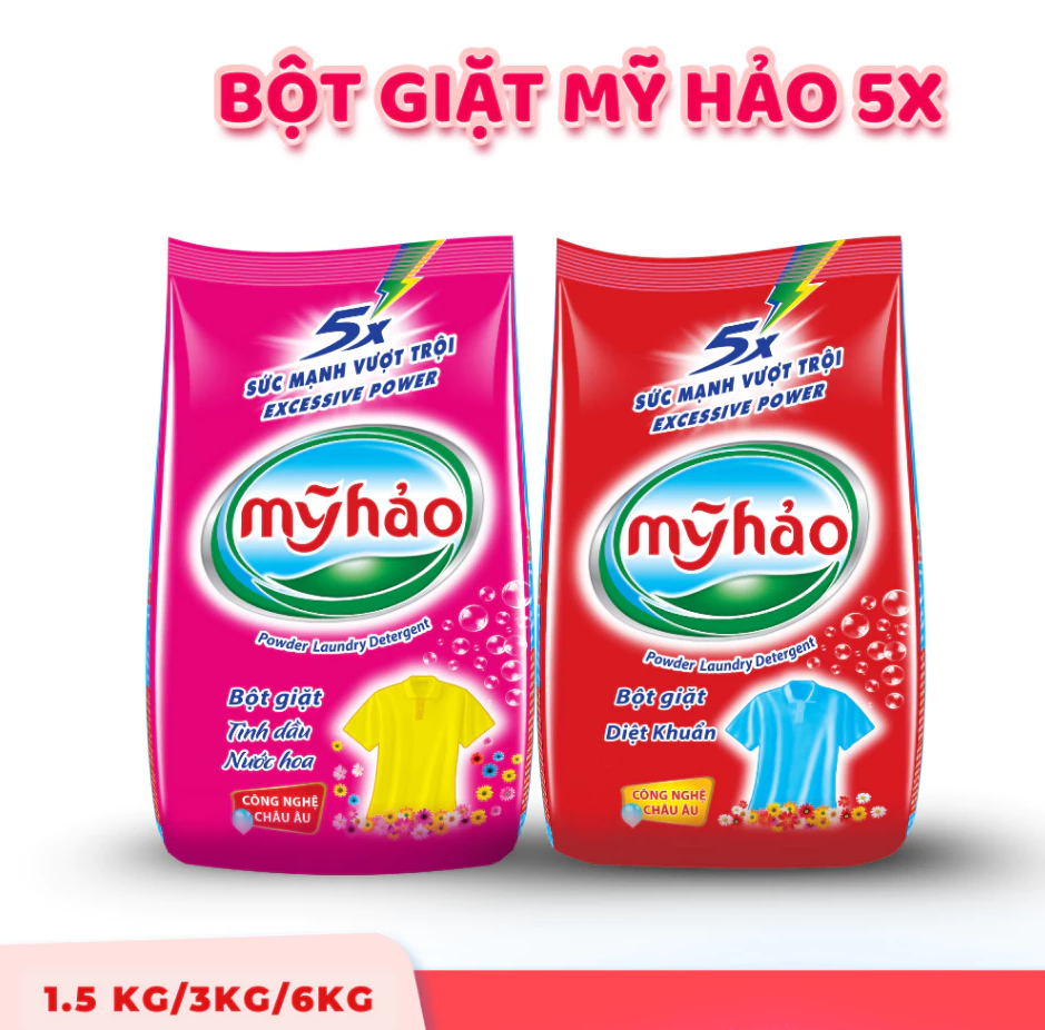  Bột Giặt 5X Đậm Đặc Mỹ Hảo Công Nghệ Châu Âu Nhanh Hòa Tan Trong Mọi Nguồn Nước Túi 3 - 6KG 