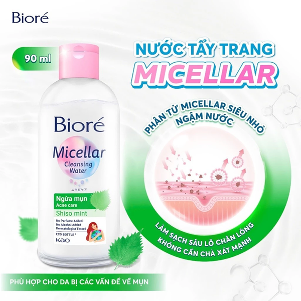  Biore Nước Tẩy Trang Hoàn Hảo Ngừa Mụn Biore Makeup Remover Perfect Cleansing Water Acne Care 90ml 