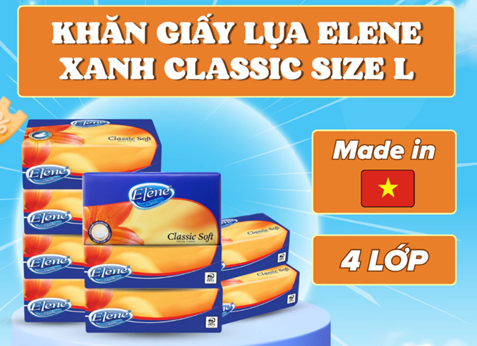  Giấy Rút Đa Năng Elene Xanh Classic Soft, 92 Tờ - 4 Lớp - Size L, Mềm Mịn, An Toàn 