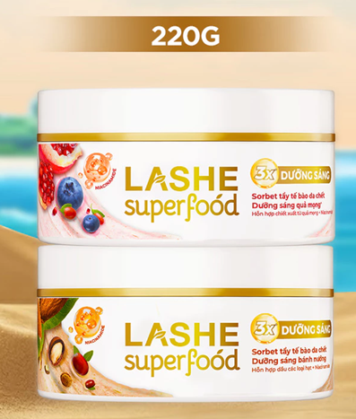  Kem Tuyết Tẩy Tế Bào Chết LASHE SUPERFOOD Dưỡng Sáng Da Hương Quả Mọng / Hương Bánh Nướng 220G 