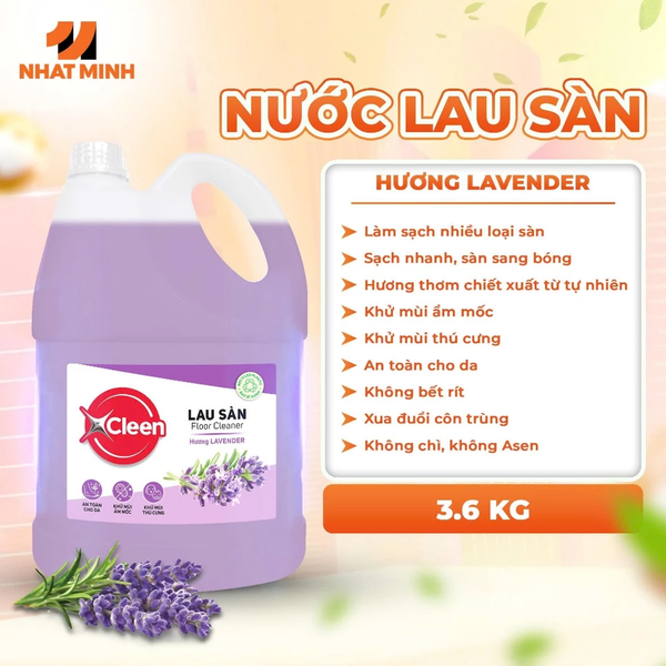  Nước Lau Sàn Đậm Đặc 3.6 kg XCleen - Hương Nước Hoa Pháp - Thơm Lâu - Siêu Tiết Kiệm - Khử Mùi 