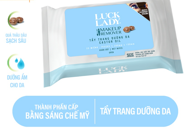  Khăn ướt Luck lady 25 tờ, Tẩy trang, dưỡng da 