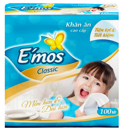  Khăn ăn E'mos Classic 33cm 1 lớp 100 tờ 
