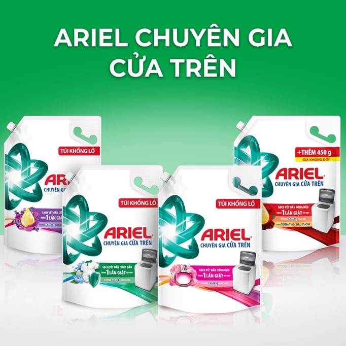  Nước Giặt ARIEL Chuyên Gia Cửa Trên Ngăn Lem Màu Hương Downy Nắng Sớm/ Nước Hoa Túi 3.65KG 