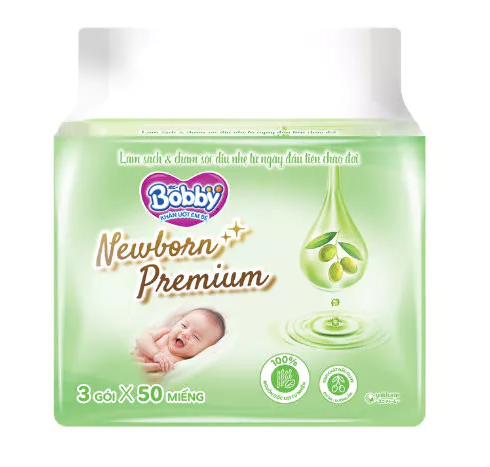  Túi 3 Gói Khăn ướt Bobby Newborn Premium 50 miếng/ gói 