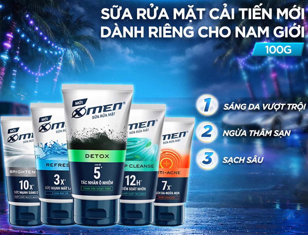  Sữa Rửa Mặt XMen 100g Dành Cho Nam Giới - Detox, Sáng Da, Ngừa Mụn, Sạch Sâu, Kiểm Soát Nhờn 