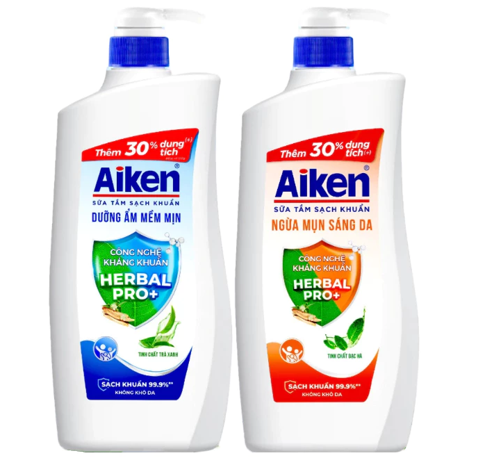  Sữa tắm sạch khuẩn Aiken thảo mộc Dưỡng ẩm mềm mịn, Ngừa mụn sáng da 845g 