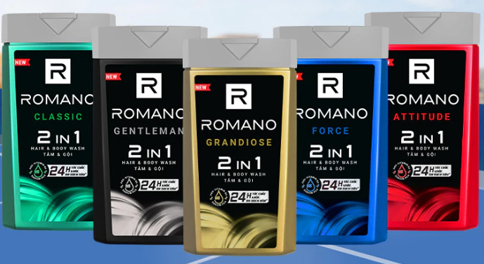  Tắm gội cho nam 2 trong 1 Romano 2in1 180g/chai 