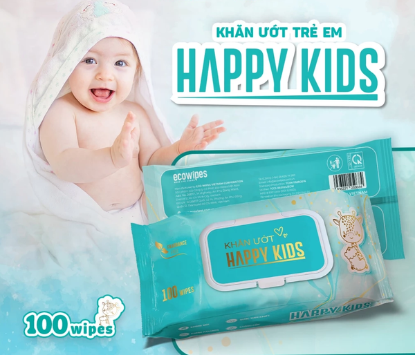  Khăn giấy ướt cao cấp Happy Kids gói 100 tờ không mùi 