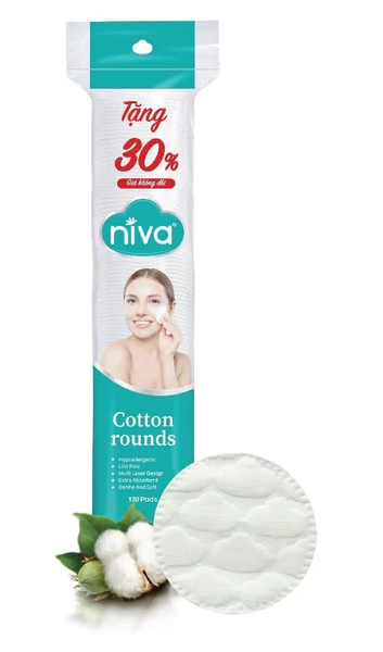  Túi 130 Miếng Bông Tẩy Trang Tròn CZ2 NIVA Bông Tự Nhiên 100% Mềm Mại An Toàn Cho Da Nhạy Cảm 