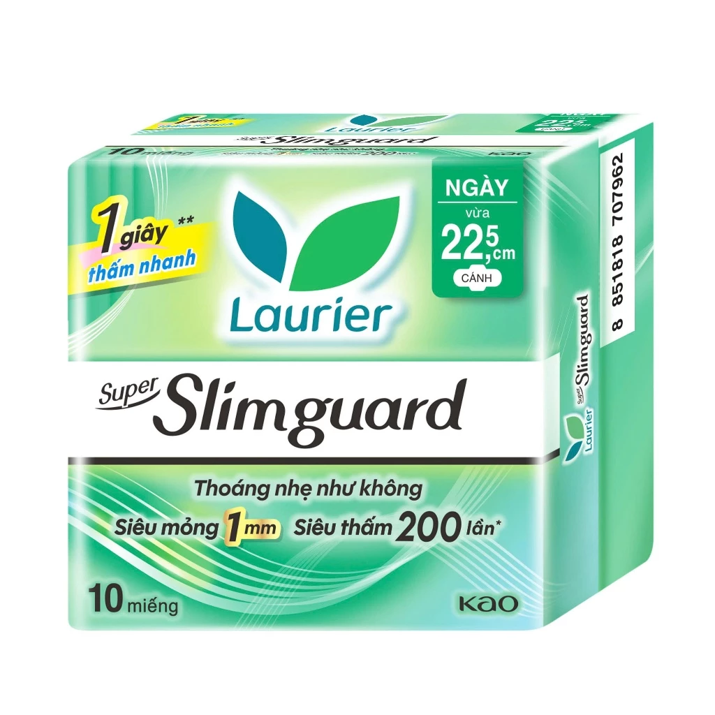  Băng vệ sinh Laurier siêu mỏng bảo vệ 1mm 22.5cm 10 miếng 