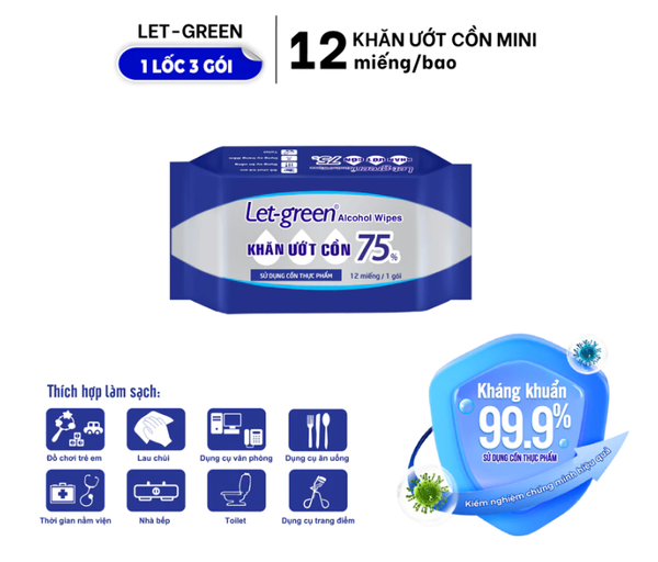  Khăn Ướt Cồn Mini LET-GREEN 12 Miếng 