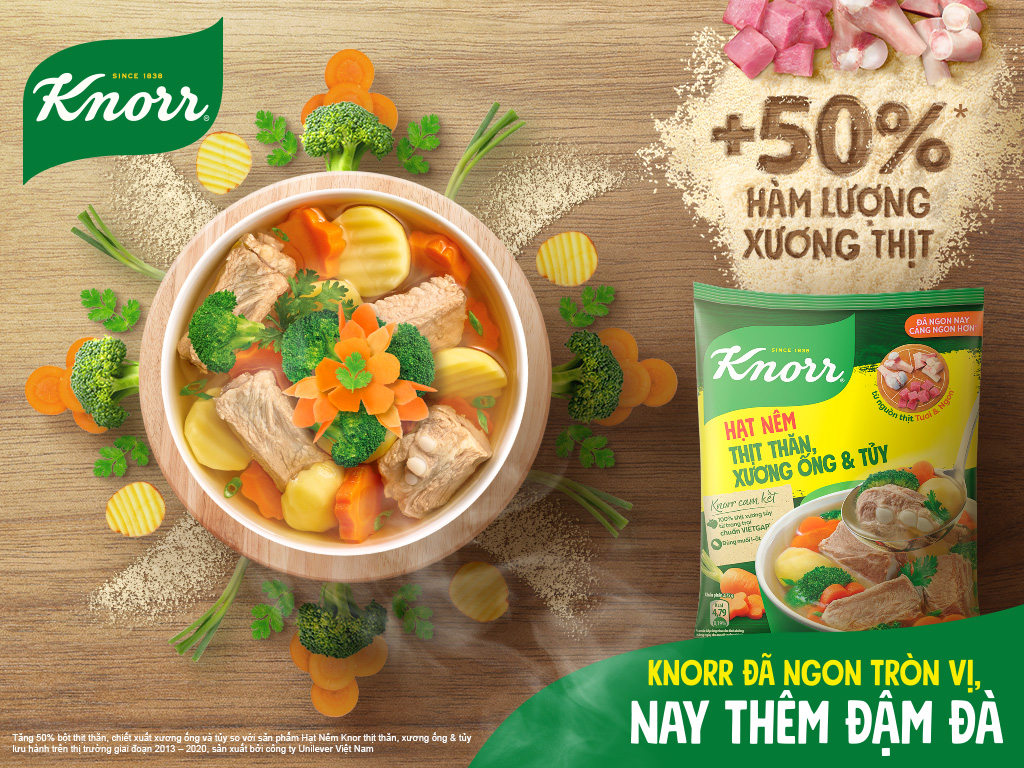  Hạt nêm Knorr thịt thăn, xương ống, tủy gói 900g tặng gói 136g 