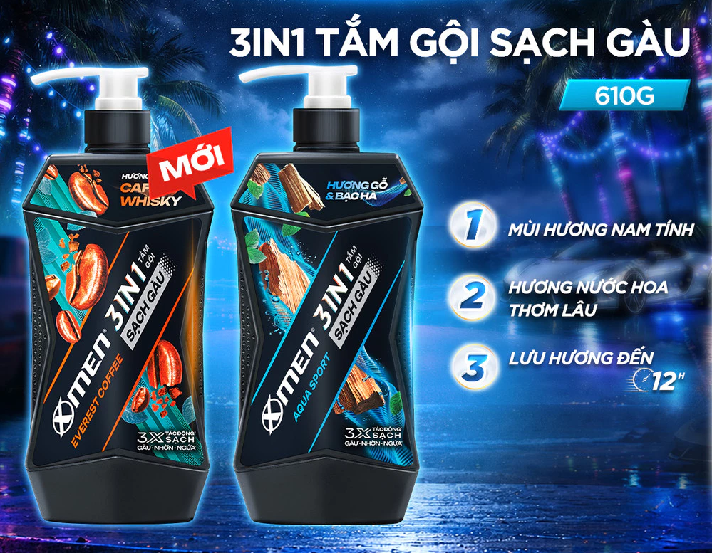  Tắm Gội Sạch Gàu 3in1 Xmen Everest Coffee & Aquaport 610g, Tác Động 3X Sạch Gàu Nhờn Ngứa,Mùi Hương Nam Tính 