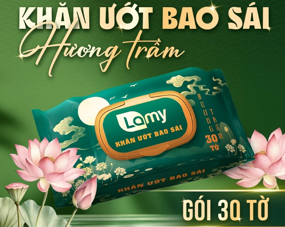  Khăn ướt bao sái lau bàn thờ Lamy gói 30 tờ Hương Trầm 