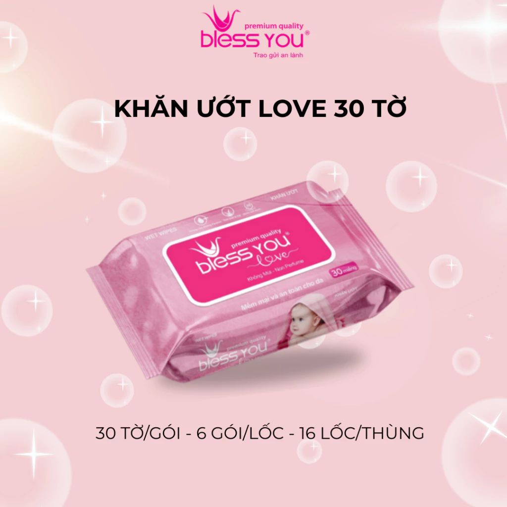  Khăn ướt Bless You 30 tờ không mùi, mềm mại, an toàn cho da 