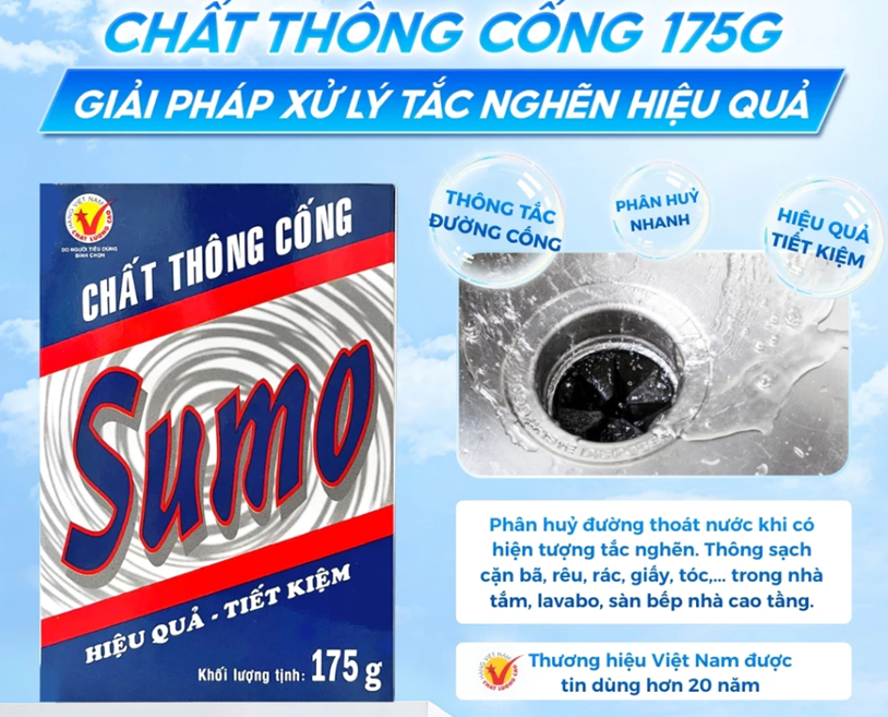  BỘT THÔNG CỐNG SUMO 175G – Thông Sạch Cặn Bã, Tóc, Rác Thải, Khử Mùi Hôi Tức Thì 