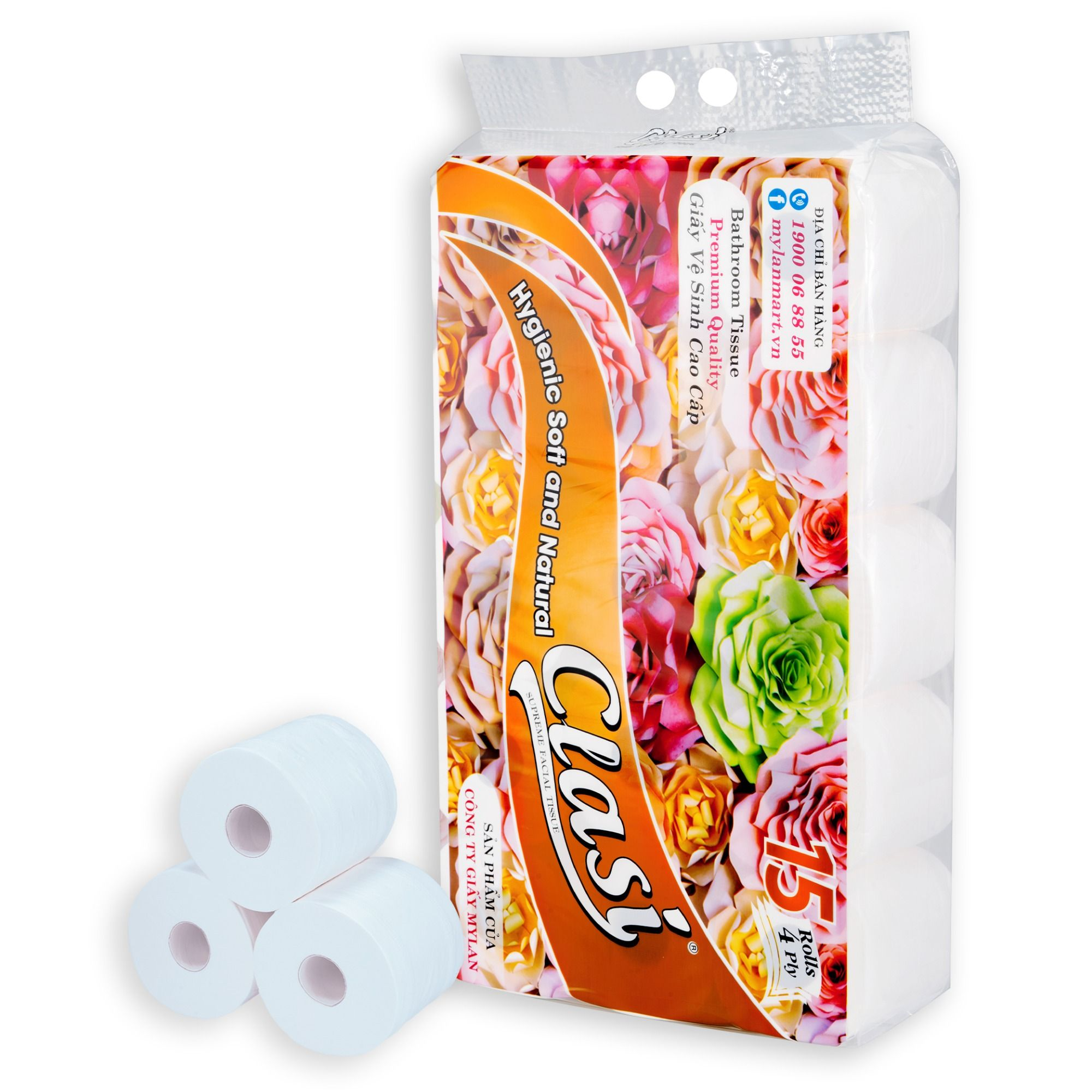  Giấy vệ sinh Clasi hoa hồng 15 cuộn/lốc 