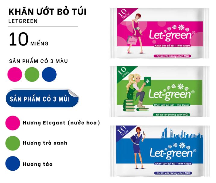  Khăn Ướt Bỏ Túi LET-GREEN 10 Miếng Vải Rayon Mềm Mại, Không Nhờn Da 