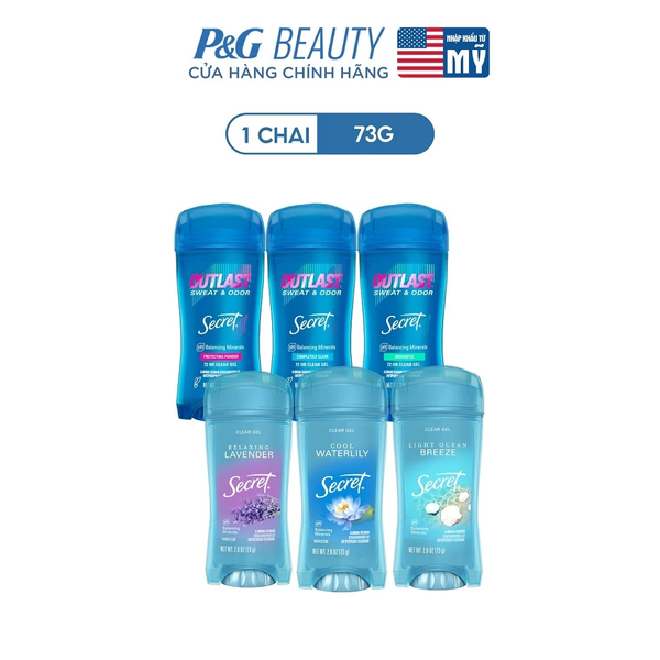  Gel Khử Mùi SECRET 73g, Giảm tiết mồ hôi 72 giờ và dưỡng da săn mịn, nhiều mùi hương 73g - Mỹ 