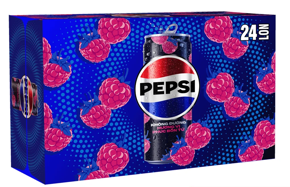  Thùng 24 Lon Nước Ngọt Giải Khát Có Gaz Pepsi Phúc Bồn Tử Không Calo, Không Đường (320ml/lon) 