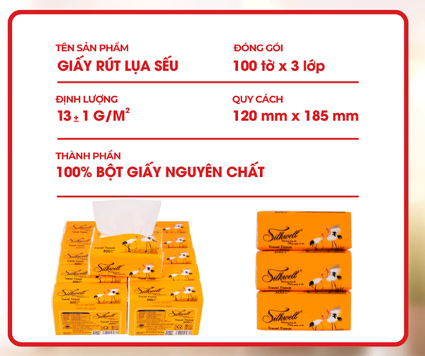  Giấy ăn rút lụa Silkwell Sếu mini 100 tờ 3 lớp siêu mịn siêu dai hàng Việt Nam cao cấp 