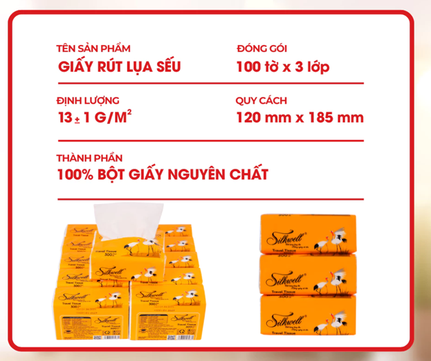 Giấy ăn rút lụa Silkwell Sếu mini 100 tờ 3 lớp siêu mịn siêu dai hàng Việt Nam cao cấp 