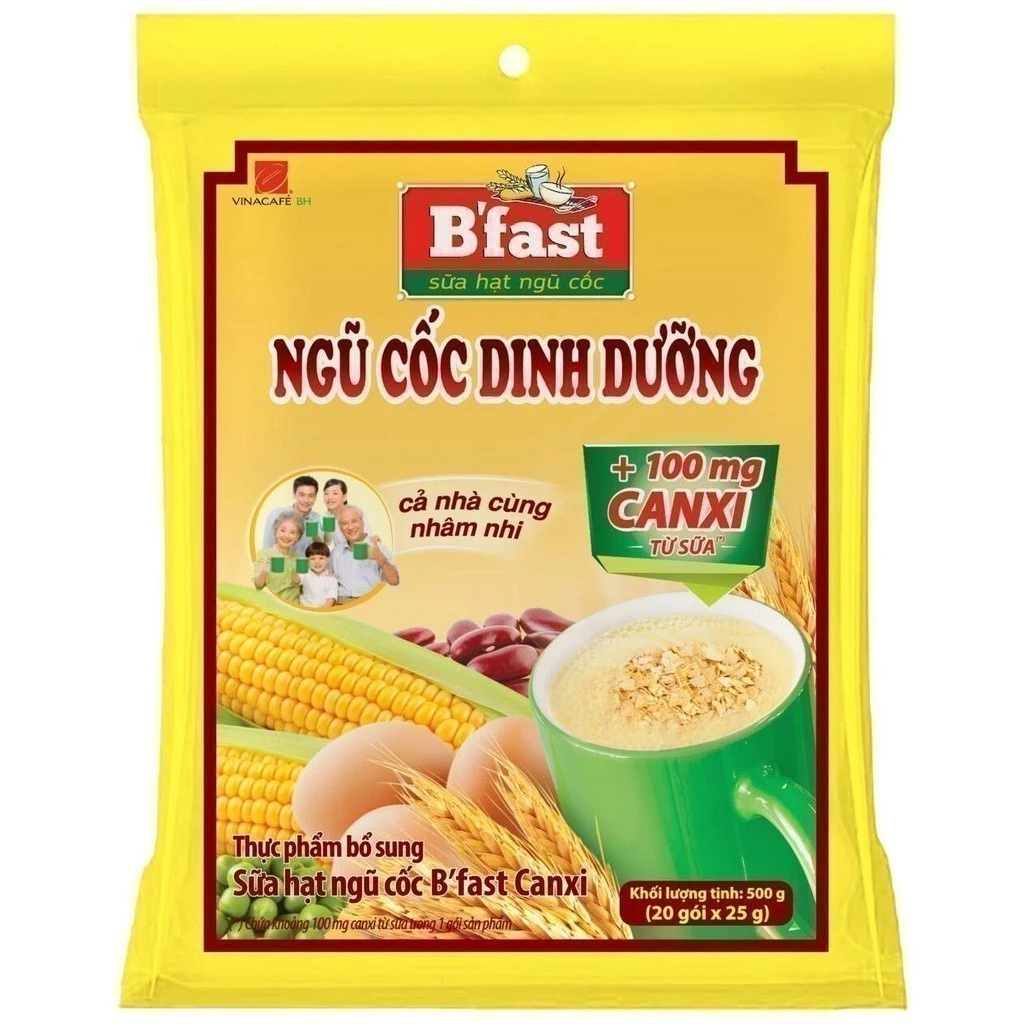  Sữa Hạt Ngũ Cốc B'Fast Canxi Túi 20 Gói x 25g 