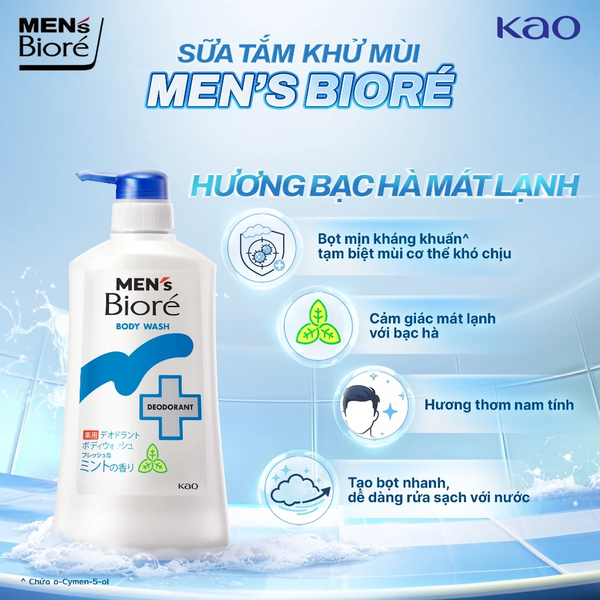  Sữa Tắm Khử Mùi Men's Biore - Bạc Hà Mát Lạnh 420ml 