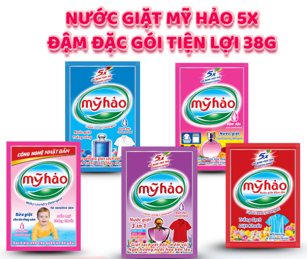  Nước Giặt 5X Đậm Đặc Mỹ Hảo Tiết Kiệm Và Tiện Lợi Gói 38g x 200 gói/ thùng 
