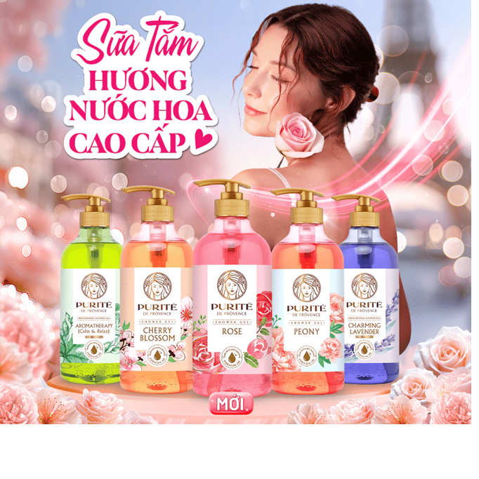 Sữa Tắm Thiên Nhiên PURITÉ Hương Hoa Anh Đào/Hoa Hồng/Hoa Oải Hương/Hoa Mẫu Đơn/Tinh Dầu Thơm 850ML - 1.1L - 1.4L 