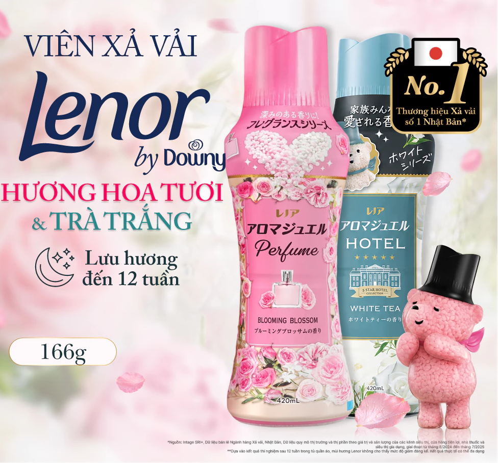  Viên Xả Khô LENOR by Downy Hương Trà Trắng/ Hoa Tươi 166g/ 420ml Xả vải thơm cực lâu, Xả vải khô 