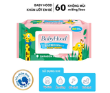  Khăn Uớt Em Bé Không Mùi BABYHOOD 60 Miếng Vải Rayon Mềm Mại, An Toàn Nhẹ Dịu Cho Làn Da Nhạy Cảm 