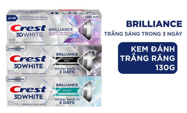  Kem đánh răng Crest 3D White Brilliance Trắng Sáng Vượt Trội 130g - Mỹ 