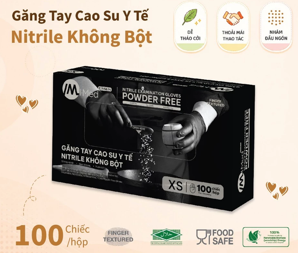  Găng tay y tế không bột nitrile màu đen IMED 3.5g hộp 100 chiếc 