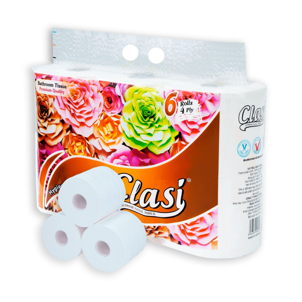  Giấy vệ sinh Clasi hoa hồng có lõi 6 cuộn/lốc 