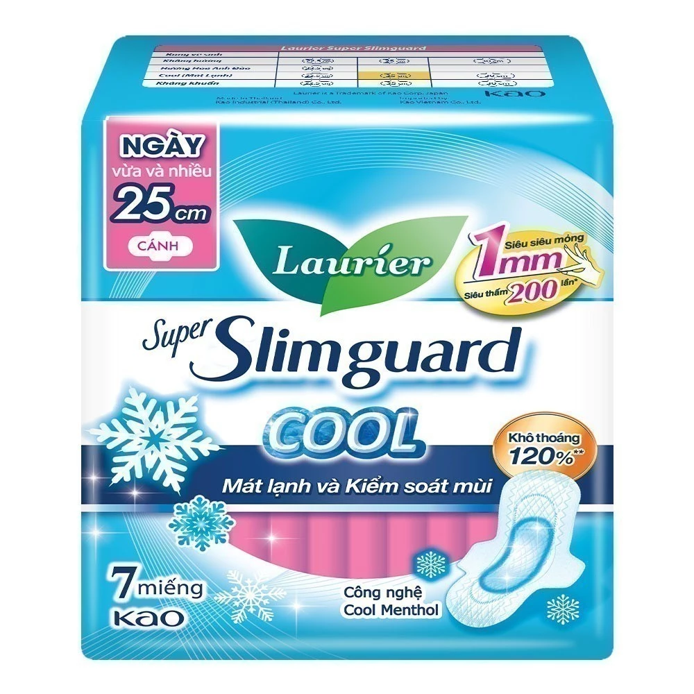  Băng vệ sinh Laurier Siêu Mỏng 1mm Mát lạnh 25cm 7 miếng 