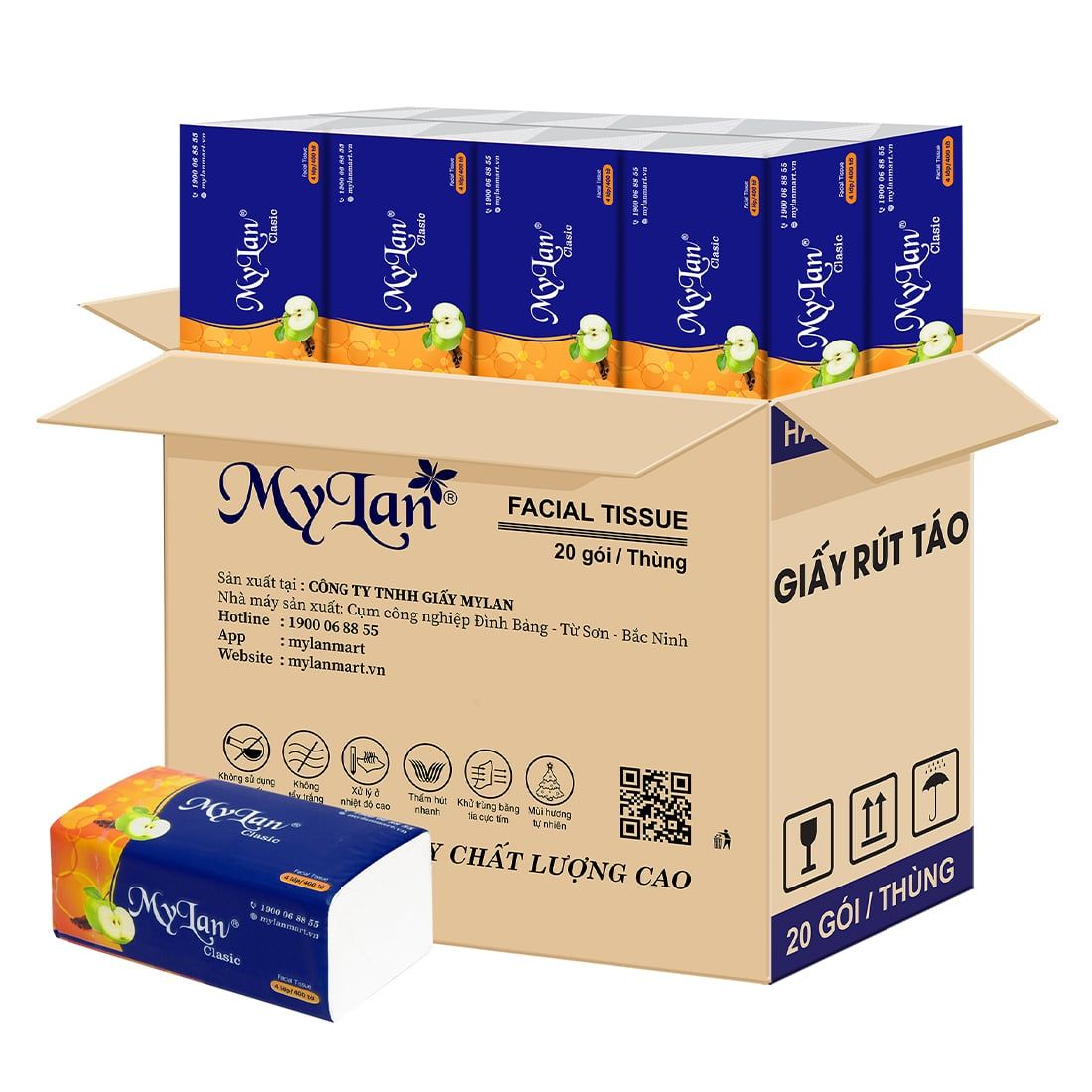  Khăn Giấy Rút 4 Lớp MyLan Táo Xanh Cao Cấp Dùng Gia Đình 400 Tờ/Gói 
