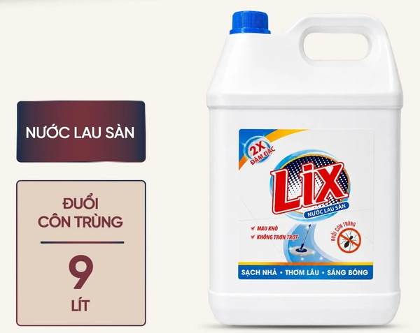  Nước lau sàn Lix đuổi côn trùng 9L an toàn thơm ngát hiệu quả trên các chất liệu sàn 