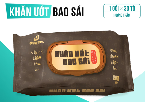  Khăn ướt bao sái lau bàn thờ EcoWipes gói 30 khăn Hương Trầm 
