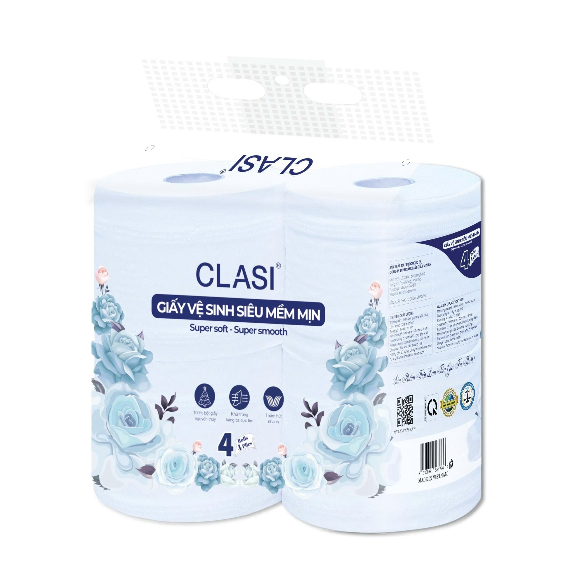  Giấy vệ sinh siêu mềm mịn CLASI 4 lớp 4 cuộn có lõi 