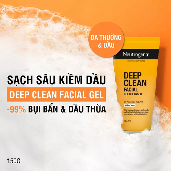  Sữa Rửa Mặt Neutrogena Sạch Sâu cho Da Nhạy Cảm - Deep Clean Facial Gel Cleanser (150ml) 
