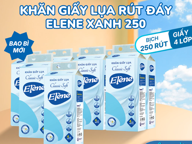  Khăn Giấy Lụa Rút Đáy Elene 250 Lần Rút 4 Lớp Mềm Mịn, Tiện Lợi, An Toàn (Giấy rút cỡ nhỏ) 