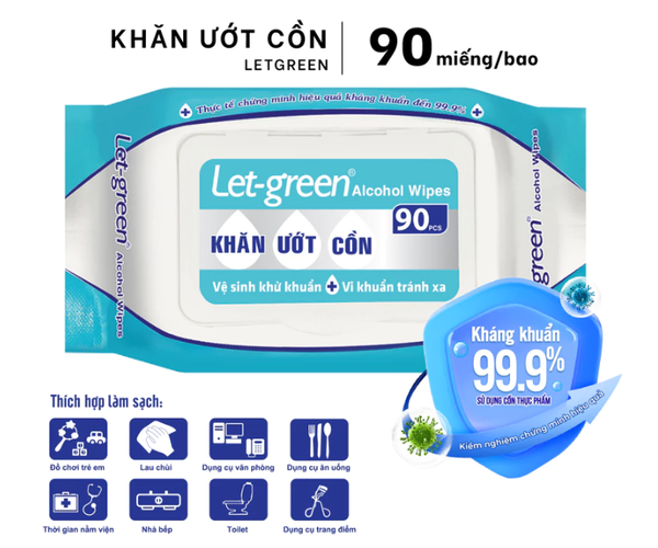  Khăn Ướt Cồn LET-GREEN 90 Miếng/Bao 