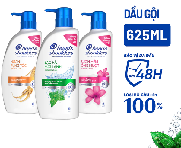  Dầu Gội Sạch Gàu HEAD&SHOULDERS Bạc Hà/ Giảm Ngứa Da Đầu/ Suôn Mềm/ Hương Chanh/ Sạch Sâu/ Làm Sạch Vi Khuẩn - Chai 625ml 