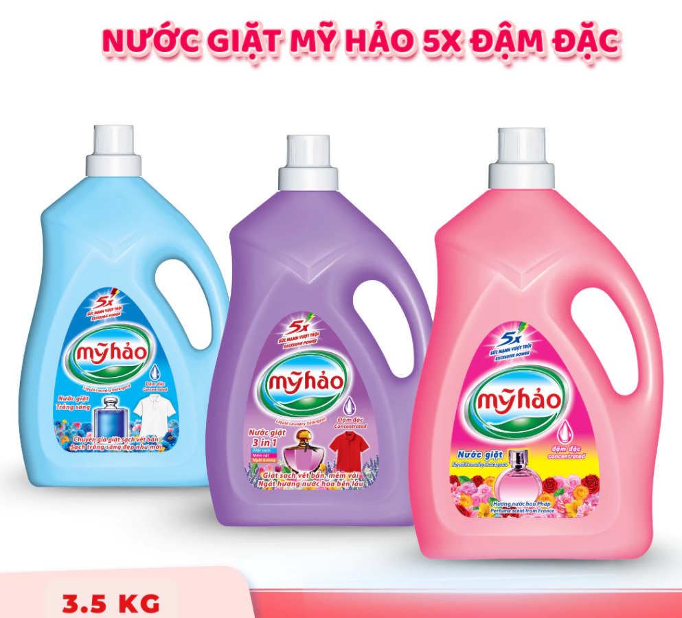  Nước Giặt Hương Nước Hoa Mỹ Hảo 5X Đậm Đặc Sạch Nhanh, Lưu Hương Cao Cấp Bình 3.4KG 