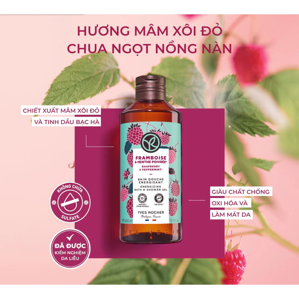  Sữa tắm dạng gel hương mâm xôi đỏ & bạc hà Yves Rocher Shower Gel Raspberry Peppermint 400ml 