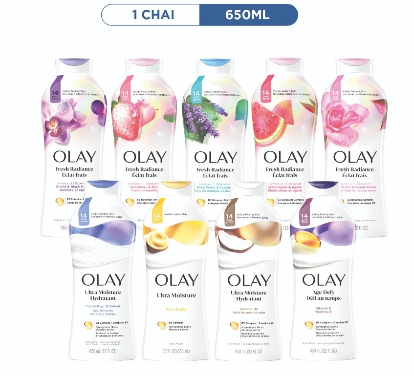  Sữa tắm OLAY dưỡng da 650ml nhiều mùi hương, cải thiện da sáng khỏe sau 14 ngày - Mỹ 