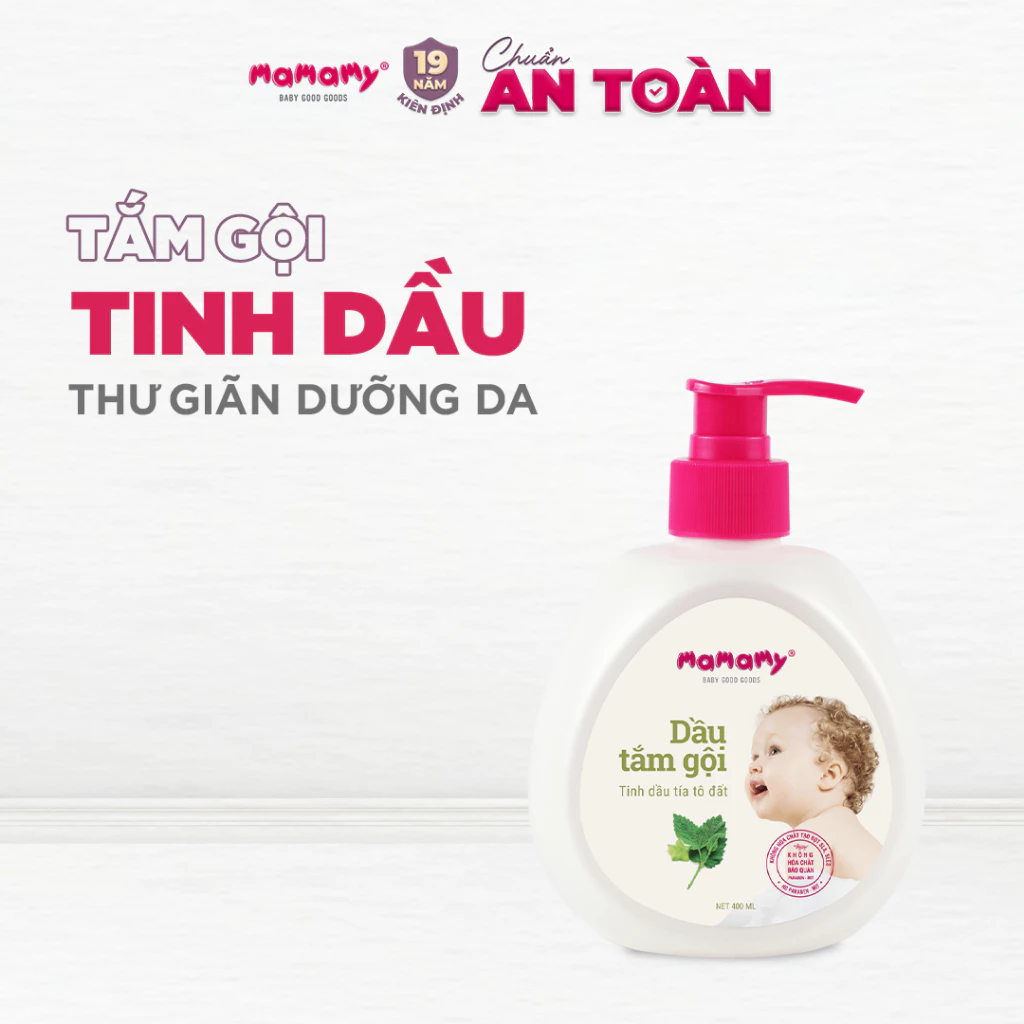  Dầu tắm gội cho bé Mamamy gốc thực vật thiên nhiên, dịu lành tinh dầu bưởi & tía tô 