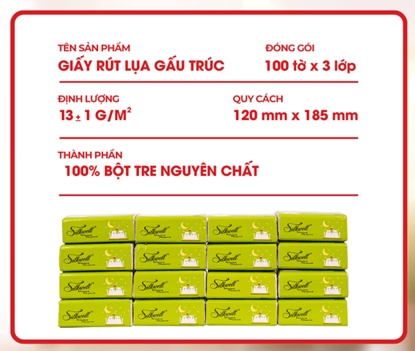  Giấy ăn Silkwell gấu trúc mini 100 tờ 3 lớp 100% bột tre nhập khẩu 